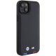 BMW iPhone 15 Plus vāciņš Leather Stamp Tricolor, melns