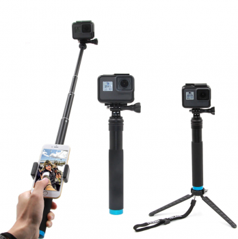 Telesin Saliekams Selfiju Kāts Nūja + Tripods Telefonam un GoPro, Melns | Selfie Stick with Tripod Telescopic Stand...