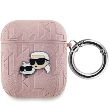 Чехол Karl Lagerfeld для AirPods 1 / 2 Monogram Karl & Choupette Head, розовый