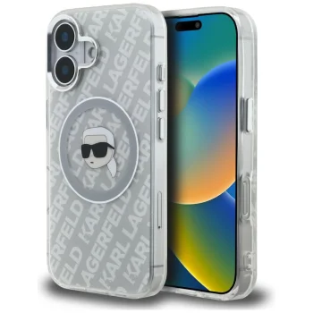 Karl Lagerfeld IML Karl Head Logo MagSafe Case for iPhone 16, Gray