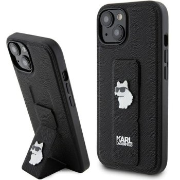 Apple iPhone 15 Plus 6.7'' Karl Lagerfeld Gripstand Saffiano Choupette Pins Cover Case, Black | Чехол Кейс...