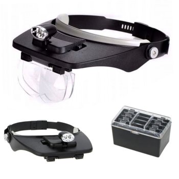 Headband Magnifier with 2 LED Lights and 4 Interchangeable Lenses, Black