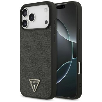 Guess iPhone 17 Pro Max Case Leather 4G Triangle Strass MagSafe, Black