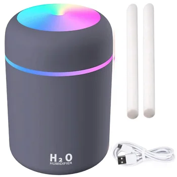 Mini USB gaisa mitrinātājs un aromātu difuzors ar RGB apgaismojumu, pelēks