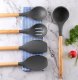 Kitchen Utensil Set, 12 Pieces, Wood and Silicone, Dark Grey