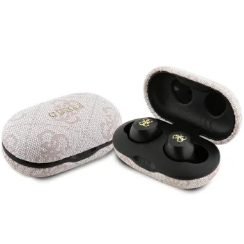 Bezsvadu austiņas Guess 4G Metal TWS Bluetooth 5.3 ar ENC un uzlādes kārbiņu, rozā