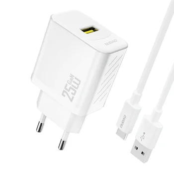 Сетевое зарядное устройство Dudao A27STEU GaN USB-A 25W с кабелем USB-A - USB-C (1m),...