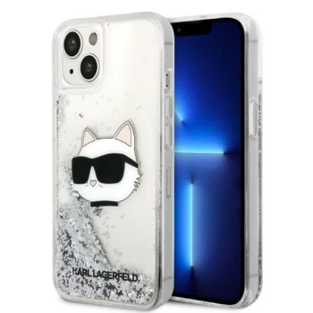 Karl Lagerfeld iPhone 14 Plus vāciņš Glitter Choupette Head Sudraba