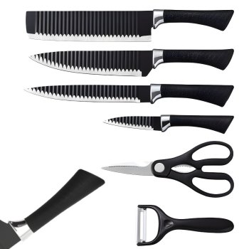 6-Piece Kitchen Knife Set with Scissors and Peeler, Stainless Steel, Black