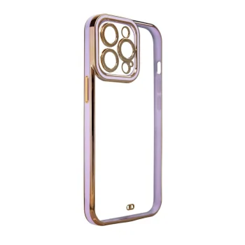 Fashion Case for iPhone 12 Pro Gold Frame Clear TPU Cover Purple