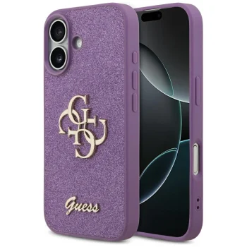 Чехол Guess Fixed Glitter Big 4G для iPhone 17 фиолетовый