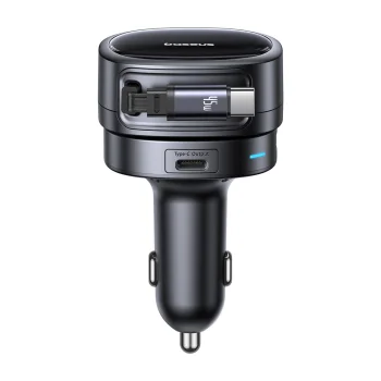 Auto Lādētājs Baseus PrimeTrip VR1 60W USB-A USB-C ar Izvelkamu Vadu - Melns | Phone Car Charger