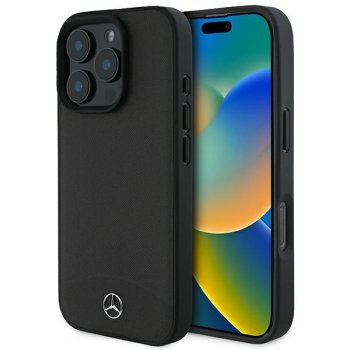 Mercedes iPhone 16 Pro Max Case Textured And Plain Leather MagSafe, Black