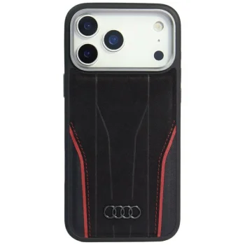 Кожаный чехол Audi R8 Genuine Leather MagSafe для iPhone 17 Pro Max, черный/красный