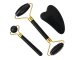 3-in-1 Jade Face Massager Roller and Gua Sha Stone Set, black