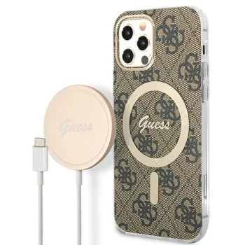 Apple iPhone 12 / 12 Pro 6.1'' Guess 4G Print MagSafe Case Cover (GUBPP12MH4EACSW) + Charger, Brown | Telefona Maciņš...