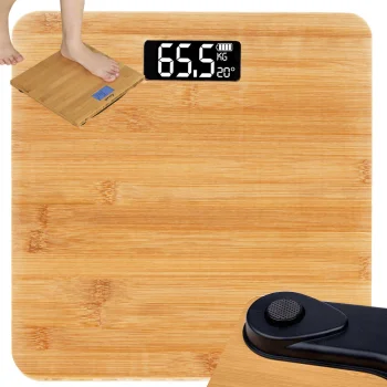 Bambusa elektroniskie vannas istabas svari ar LCD displeju, 180 kg