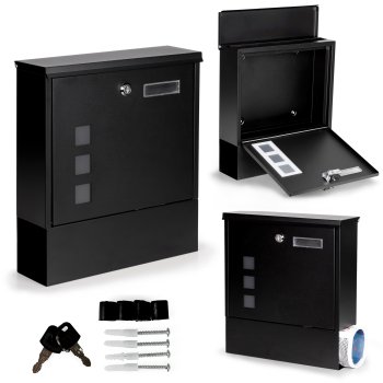 Galvanized Steel Wall-Mounted Mailbox with Newspaper Holder ModernHome, Black