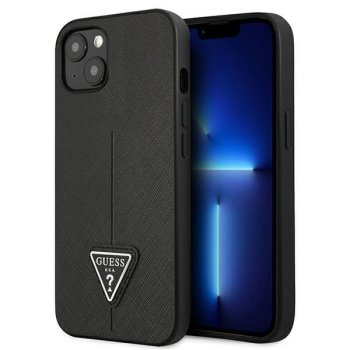 Guess Saffiano Triangle Logo Case for iPhone 14 Plus - Black