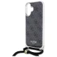 Guess iPhone 16 vāciņš Crossbody Cord 4G Print, melns