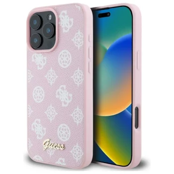 Guess iPhone 16 Pro Max vāciņš Peony Script MagSafe, rozā