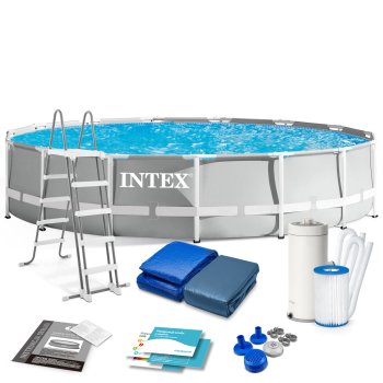 Karkasa baseins INTEX 26724, 457 x 107 cm, 12-in-1 komplekts, pelēks