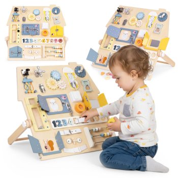 Большой деревянный бизиборд для детей развивающая сенсорная...