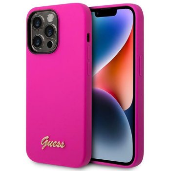 Guess Silicone Vintage Gold Logo silikona vāciņš iPhone 14 Pro Max, fuksijas