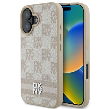 Чехол DKNY для iPhone 16 Checkered Mono Pattern & Printed Stripes, розовый