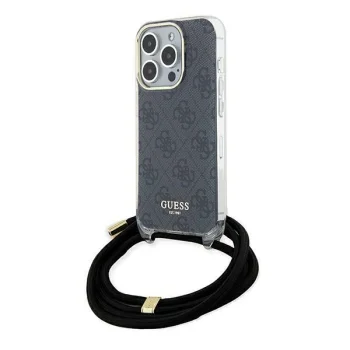 Guess iPhone 15 Pro Max vāciņš Crossbody Cord 4G Print, melns
