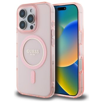 Guess GUHMP16LHFGEREP iPhone 16 Pro 6.3" розовый/розовый жесткий чехол IML Glitter...