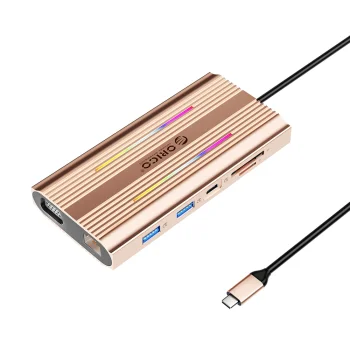 Orico XDR 12-in-1 USB-C dokstacija, PD 100W, 2x HDMI 4K, VGA, RJ45, rozā zelts