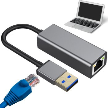 USB A Ethernet адаптер сетевая карта LAN RJ45 100 Мбит/с, серый