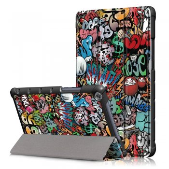 Huawei MediaPad M5 Lite 8.0" Tri-fold Stand Cover Case, Cartoon Graffiti | Vāks Apvalks Pārvalks Grāmatiņa Planšetdatoram
