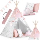Bērnu Telts Tipi ar Gaismas Virteni Nukido, Rozā krāsā | Baby Tipi Tent with Light Garland