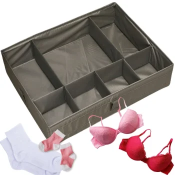 Underwear and Clothing Drawer Organizer with 7 Compartments, 44x34x11 cm, Grey