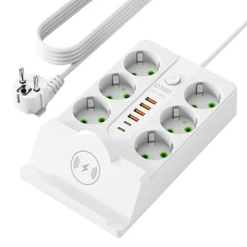 Carruzzo Power Strip with 6 Sockets, 4x USB, 2x USB-C and Wireless Charging 2500W, 2m