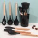 Kitchen Utensil Set 12 pcs, Silicone + Wood, Black
