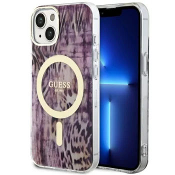 Guess iPhone 14 Case Leopard MagSafe, Pink