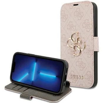 Guess 4G Big Metal Logo atverams vāciņš iPhone 15 / 14 / 13, Rozā