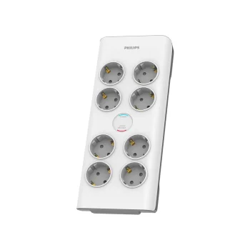 Pagarinātājs ar aizsardzību Philips 8 Schuko ligzdas 16A 2m, balts