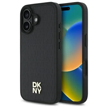 Чехол DKNY для iPhone 16 Repeat Pattern Stack Logo MagSafe, черный