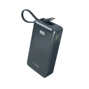 SBS 10000 mAh 20W ārējais akumulators ar USB-C kabeli un LCD, tumši pelēks