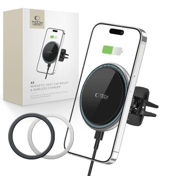 Tech-Protect A2 automašīnas tālruņa turētājs ar MagSafe 15W induktīvo lādētāju ventilācijas režģim –...