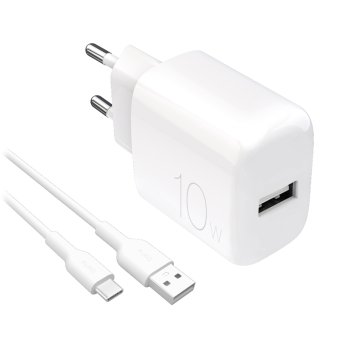 Puro PROLITE 10W USB-A sienas lādētājs + USB-A – USB-C kabelis 1,2 m – balts
