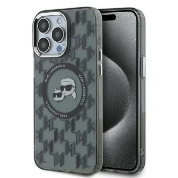 Чехол Karl Lagerfeld для iPhone 15 Pro IML Monogram Karl & Choupette MagSafe, черный