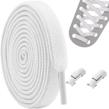 No-Tie Elastic Shoelaces with Metal Lock System 100cm, White