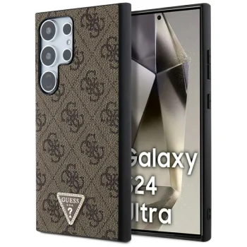 Guess Samsung Galaxy S24 Ultra vāciņš Grip Stand 4G Triangle Strass, brūns