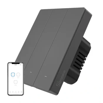 Sonoff M5-3C-80 Viedais Sienas Slēdzis 3-Kanālu Wi-Fi Melns