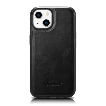 iCarer Leather Oil Wax dabīgās ādas vāciņš priekš iPhone 14 Plus, melns